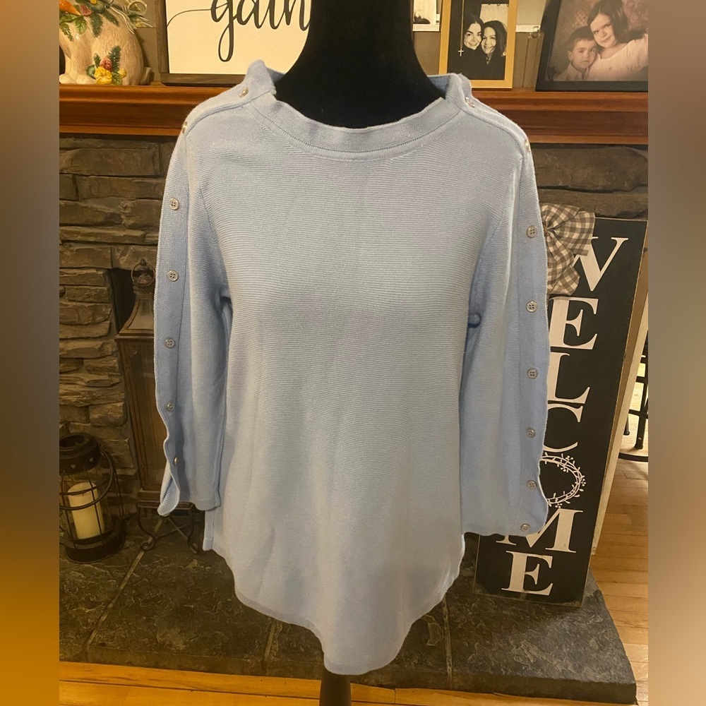 Joseph A Light Blue Button-Trim Knit Top